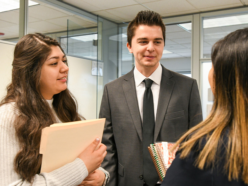 Student at an interview.