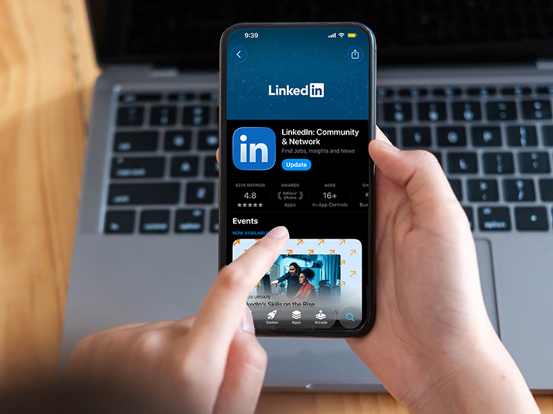 LinkedIn app open on a user's phone.