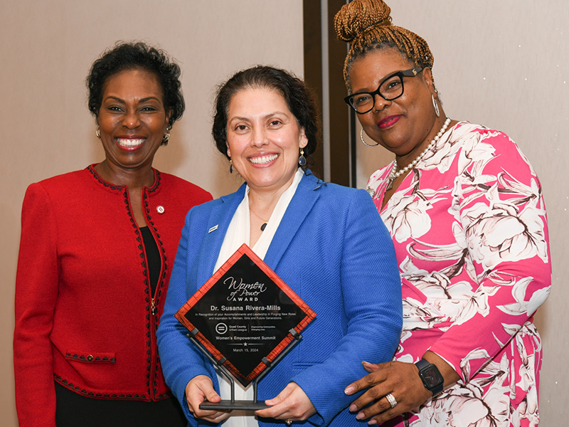 President Rivera-Mills receives 2024 Women of Power Award from the Quad County Urban League