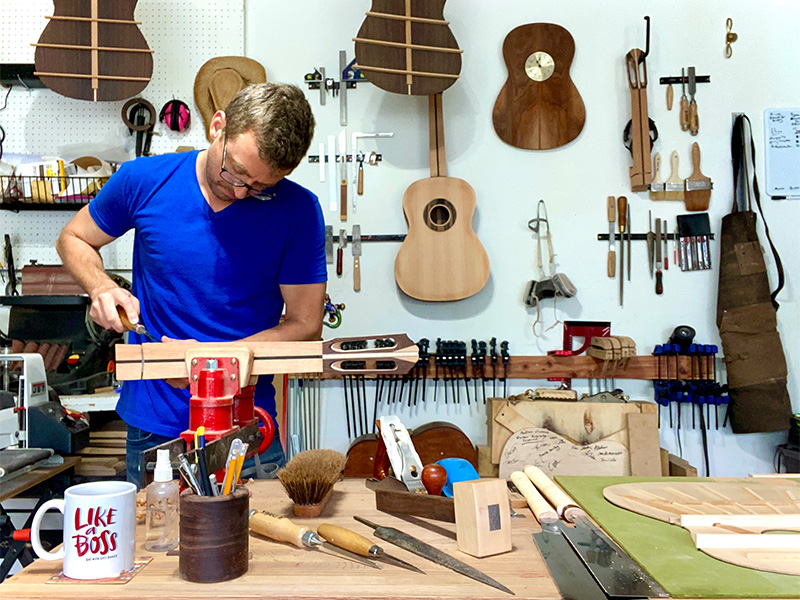 Ric Larsen building a guitar.