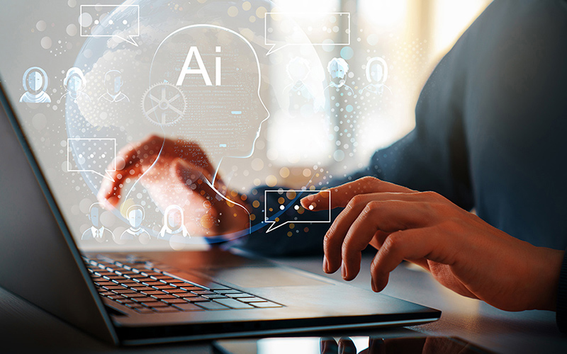 Person using laptop.