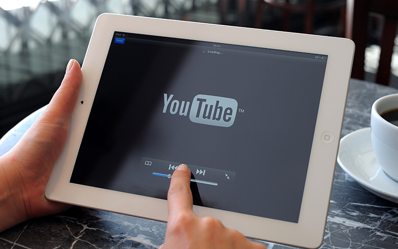 Tablet with YouTube on the screen.