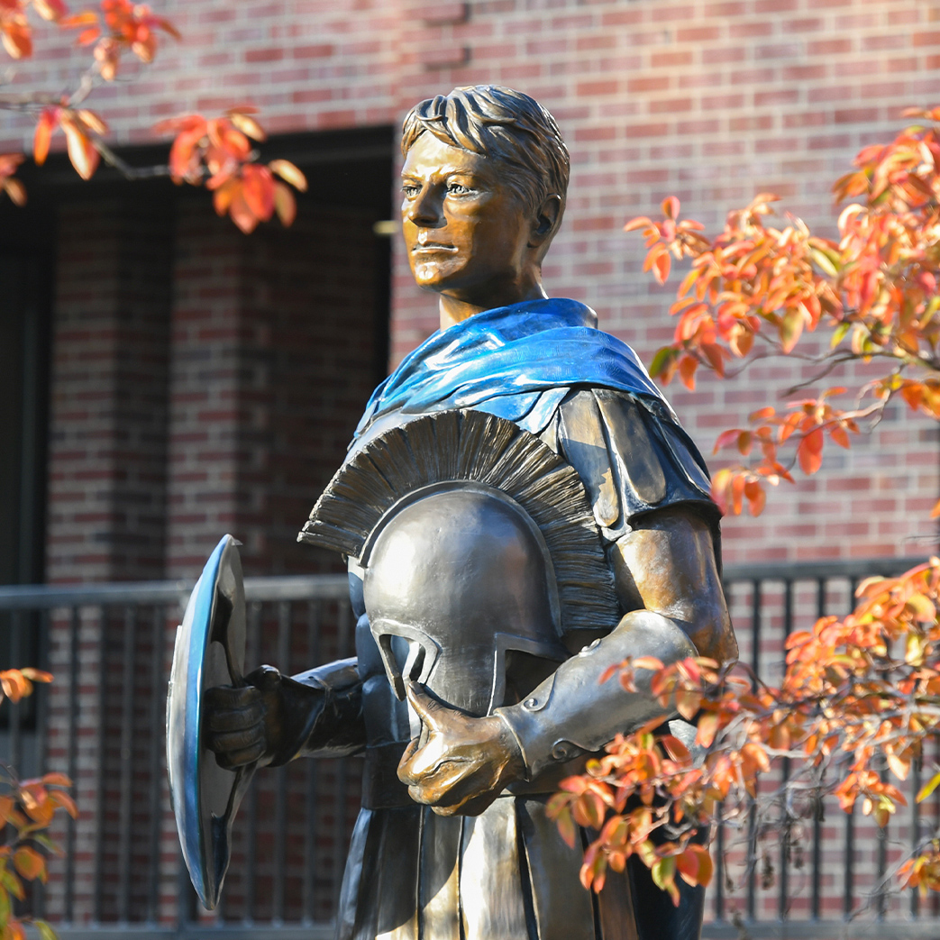 Spartan Statue overlooks the Quad in fall