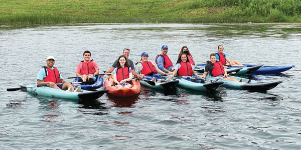 Students in kayaks