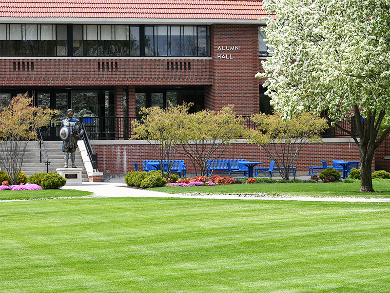 Alumni Hall and Spartan Statue
