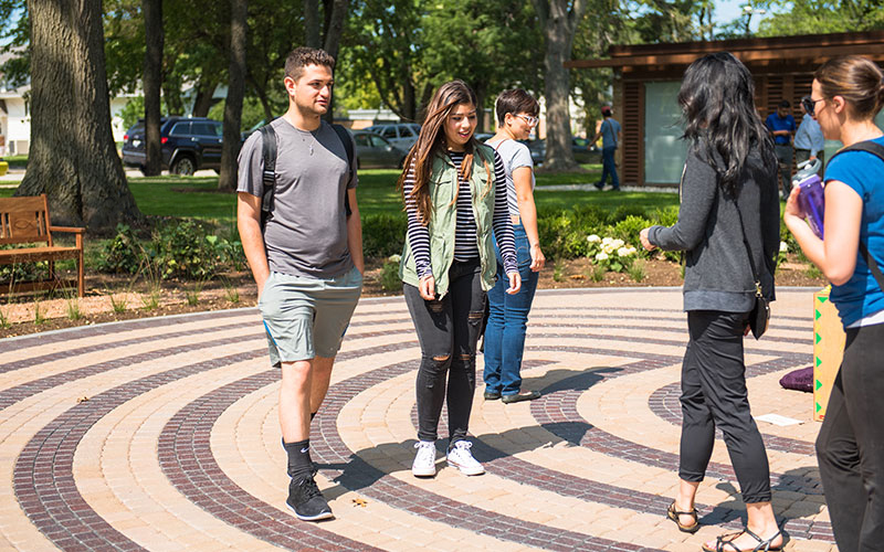 Group of students on the labyrinth.