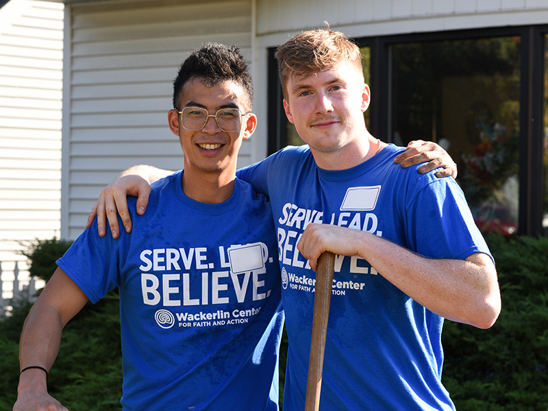 students at service event