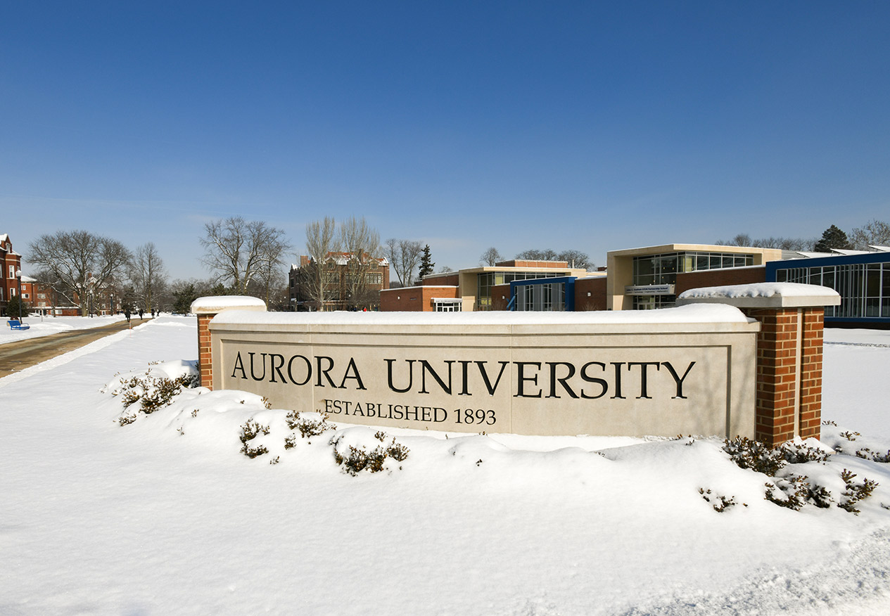 AU monument sign in snow